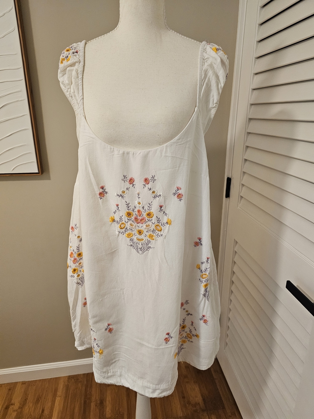 Free People White Mini Dress with Multicolor Floral Embroidery - Picture 7 of 12